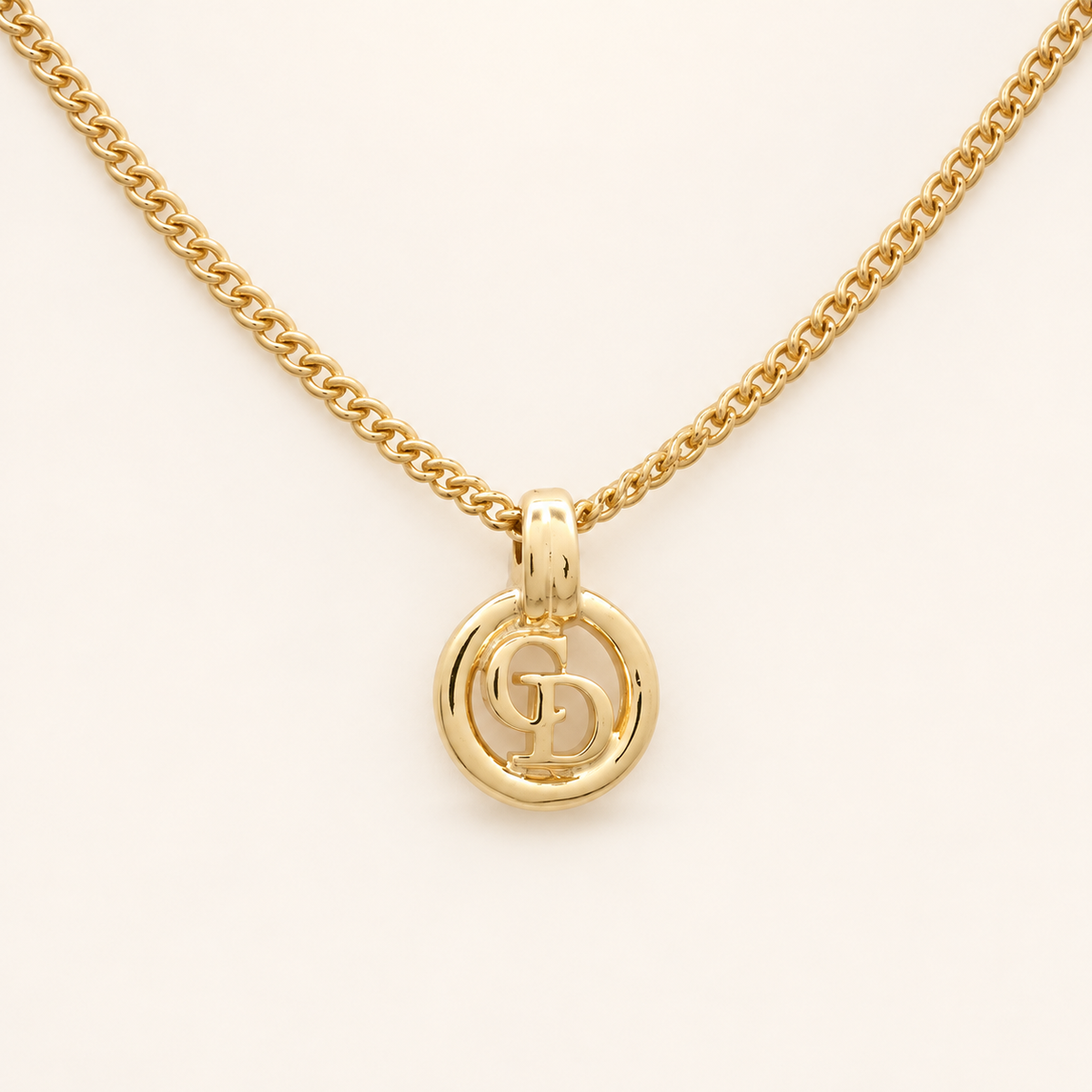 Christian Dior Vintage Round CD Logo Gold-Tone Necklace, 39cm