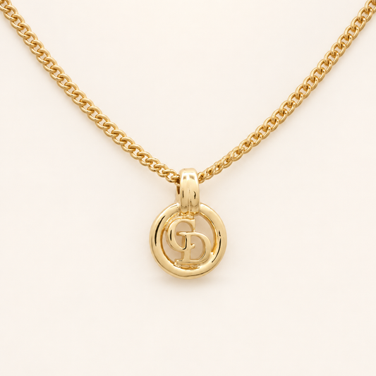 Christian Dior Vintage Round CD Logo Gold-Tone Necklace, 39cm