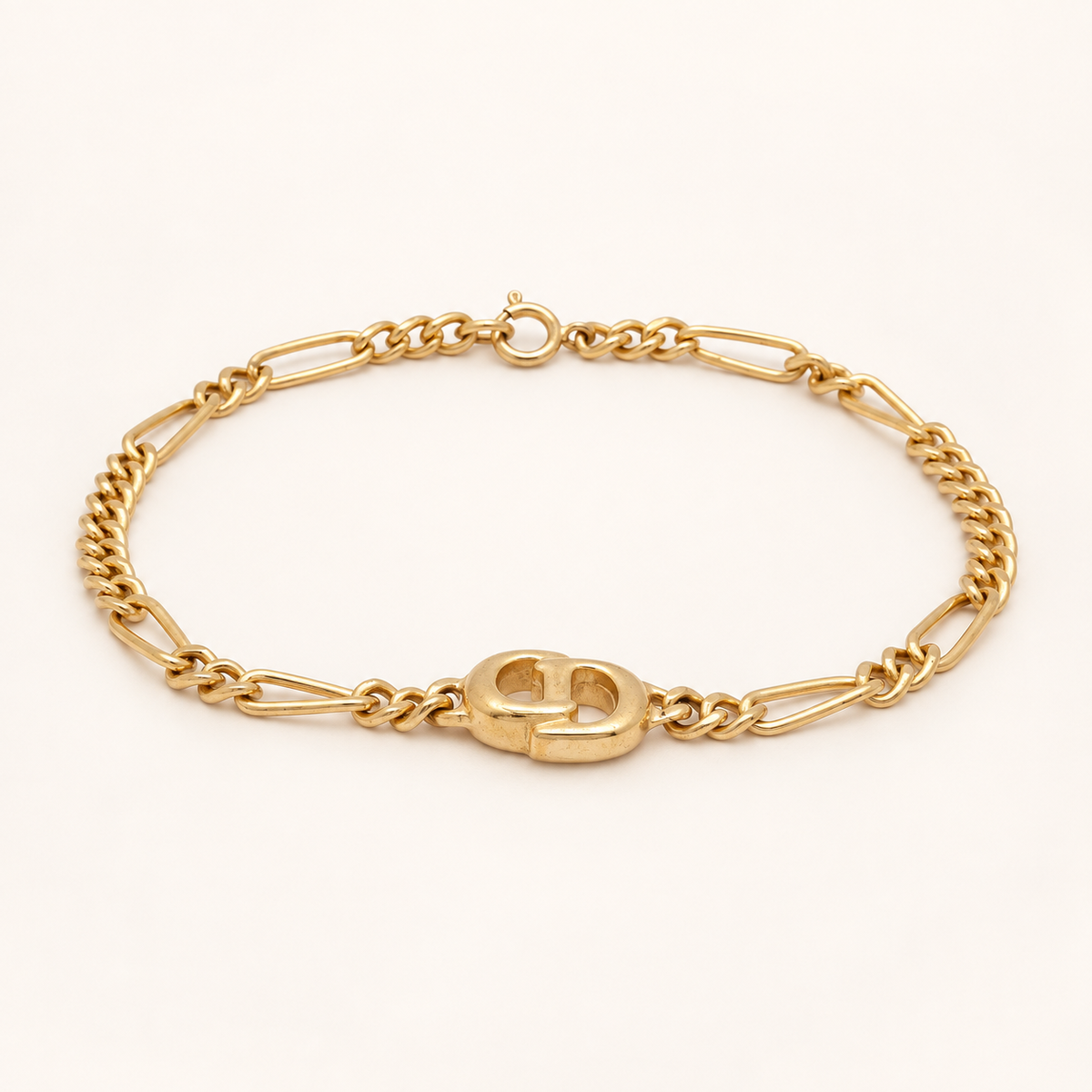 Christian Dior Vintage Oval CD Charm Gold-Tone Bracelet