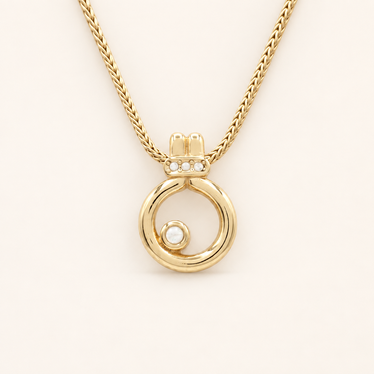 Christian Dior Vintage Open Circle Gold-Tone Pendant Necklace