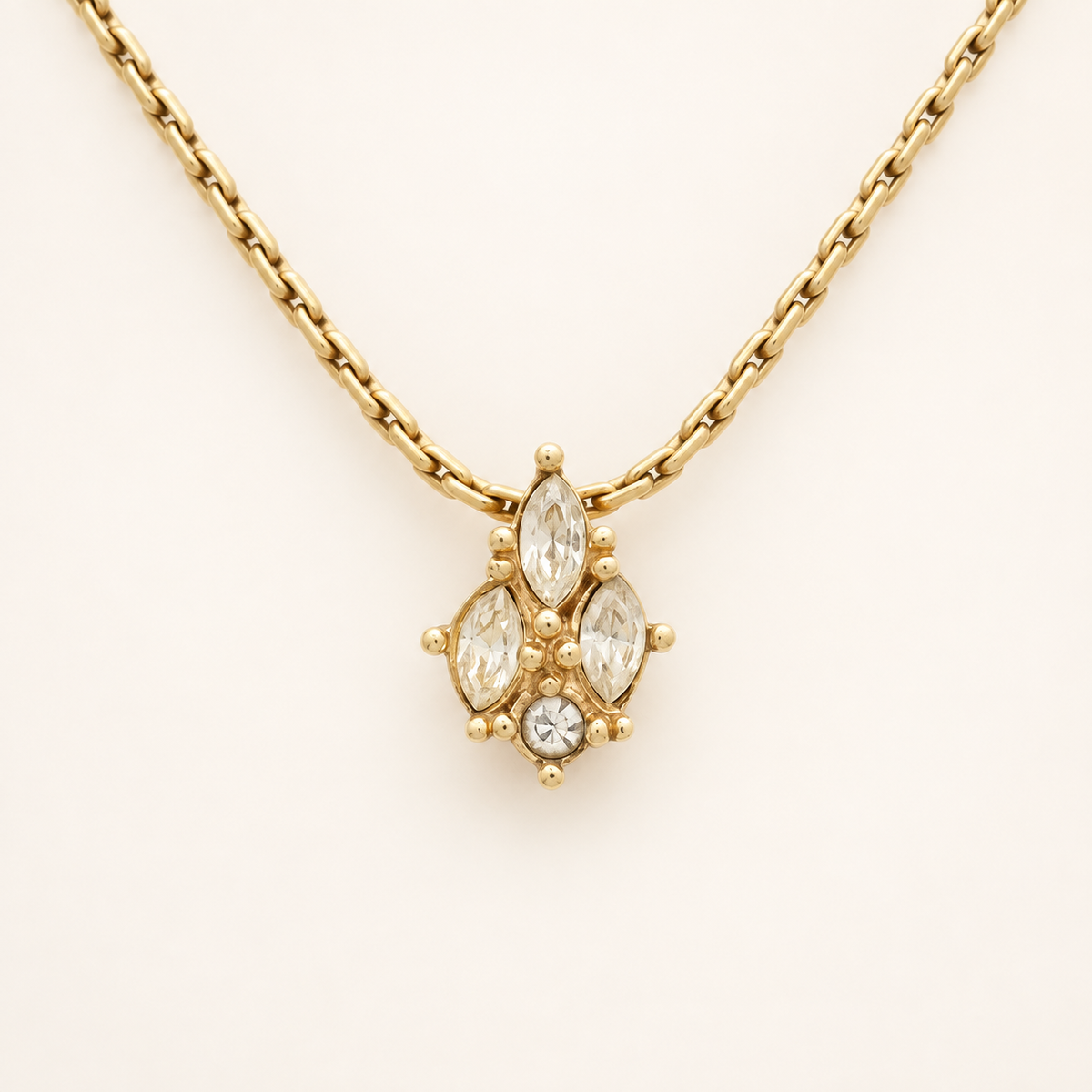 Christian Dior Vintage Floral Rhinestone Gold-Tone Pendant Necklace, 41cm