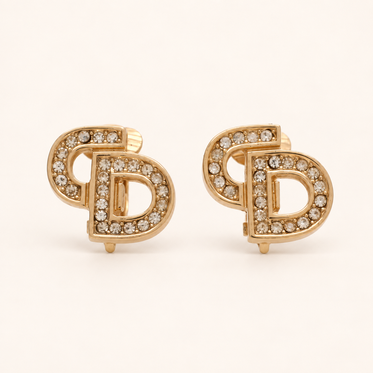 Christian Dior Vintage Pavé CD Logo Gold-Tone Clip-On Earrings