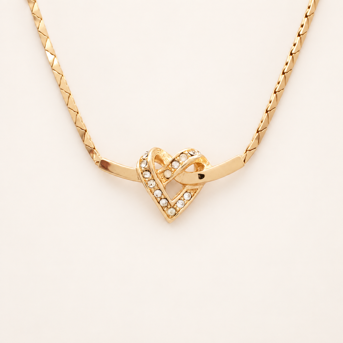 Christian Dior Vintage Rhinestone Heart Gold-Tone Necklace, 43cm