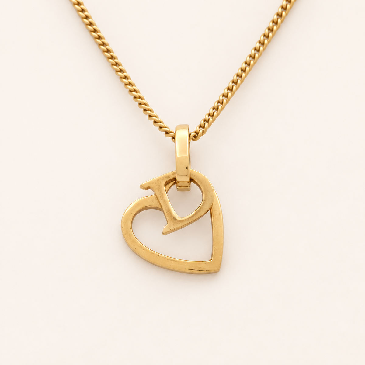 Christian Dior Vintage Open Heart D Logo Gold-Tone Necklace, 43cm