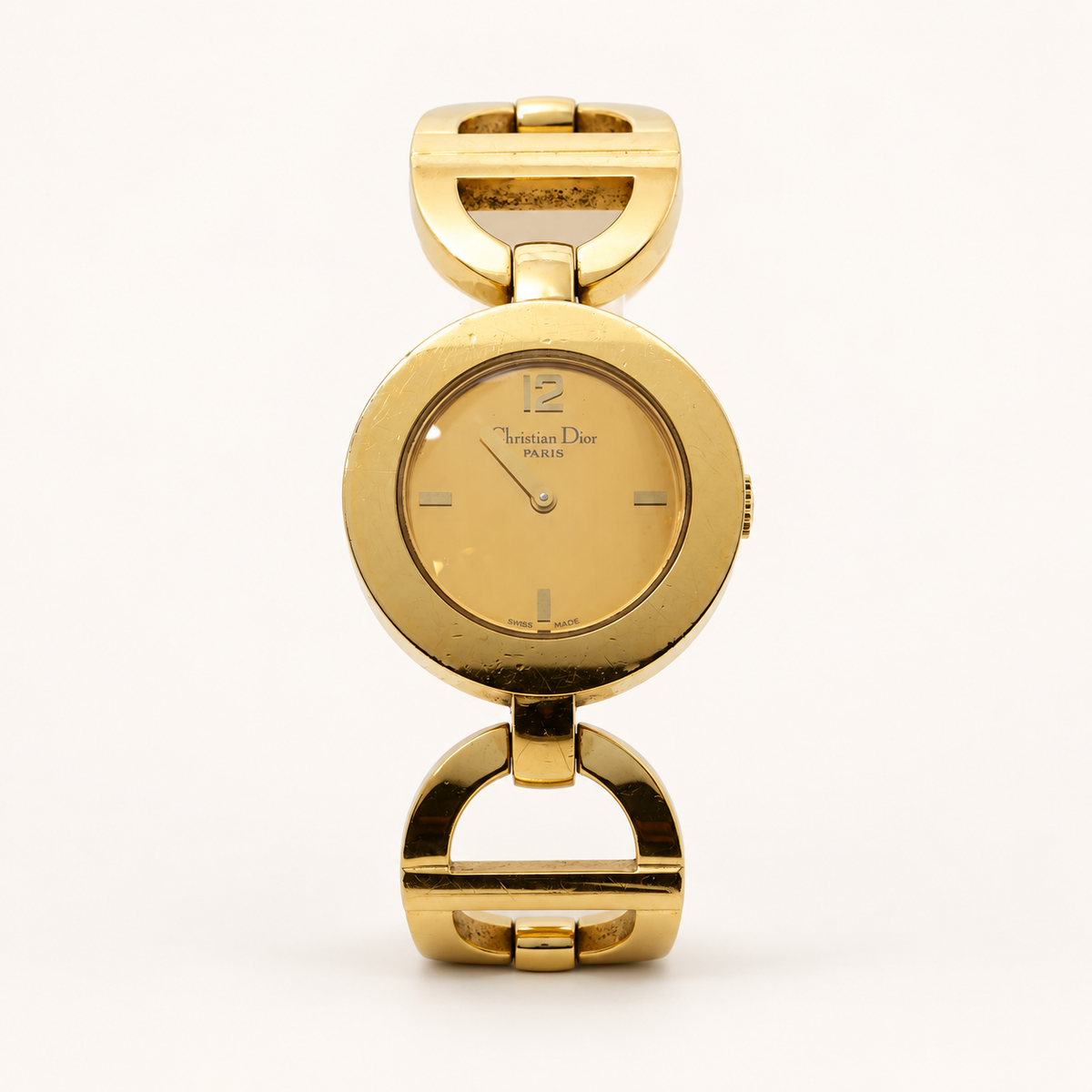 Christian Dior Vintage CD022180 Round Gold-Tone Bangle Watch