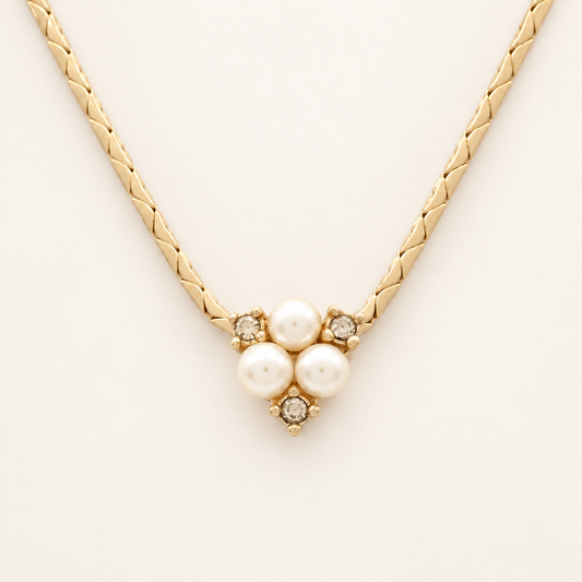 Christian Dior Vintage Faux Pearl Cluster Gold-Tone Necklace, 44cm