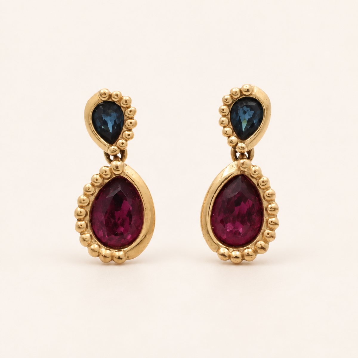 Christian Dior Vintage Colour-Stone Teardrop Gold-Tone Earrings