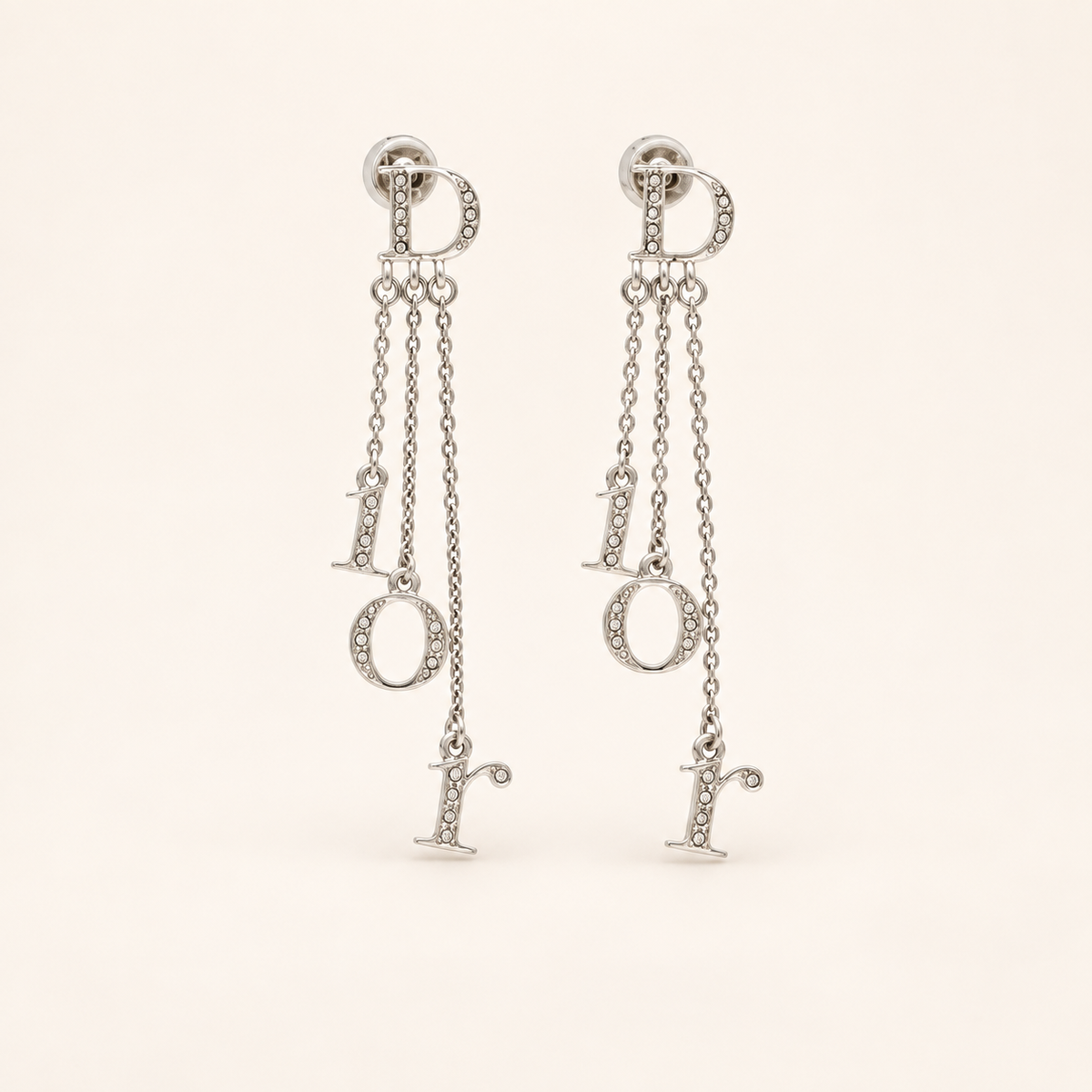 Christian Dior Vintage CD Logo Silver-Tone Chain-Drop Earrings