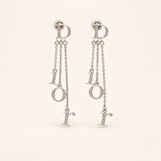 Christian Dior Vintage CD Logo Silver-Tone Chain-Drop Earrings