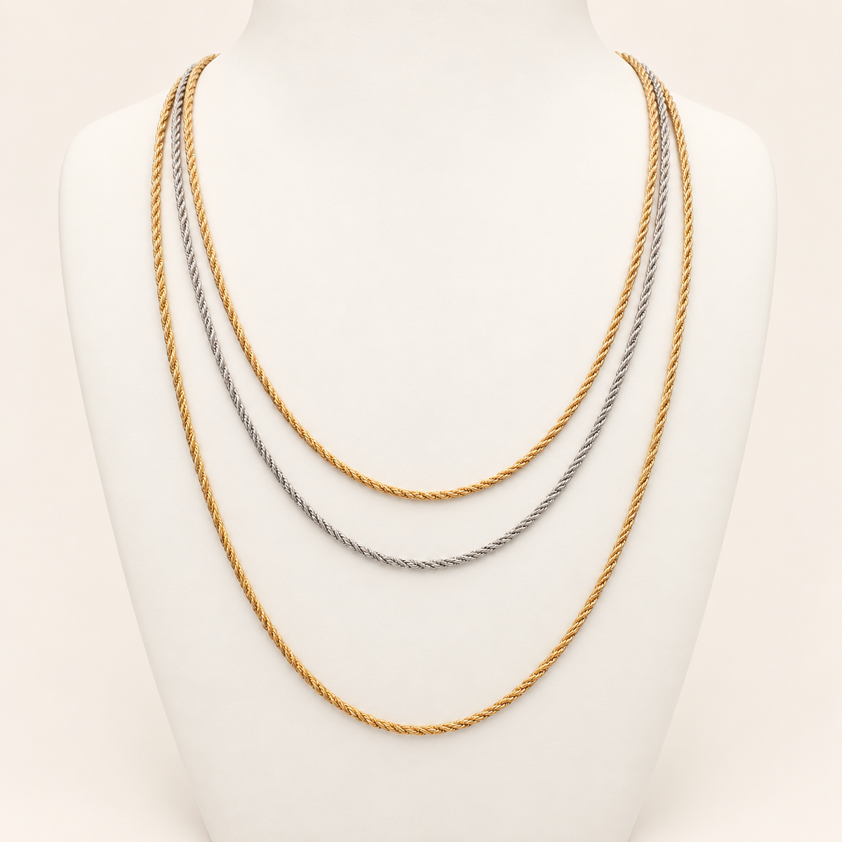 Christian Dior Vintage Triple-Strand Mixed-Tone Long Necklace, 80cm