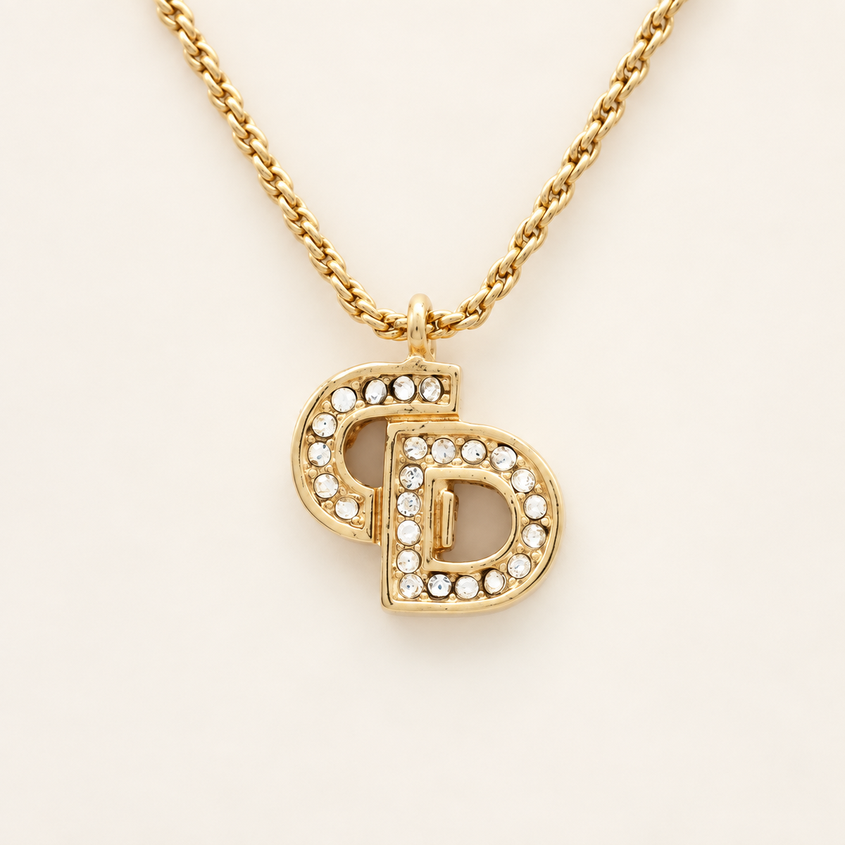 Christian Dior Vintage Pavé CD Logo Gold-Tone Necklace, 44cm