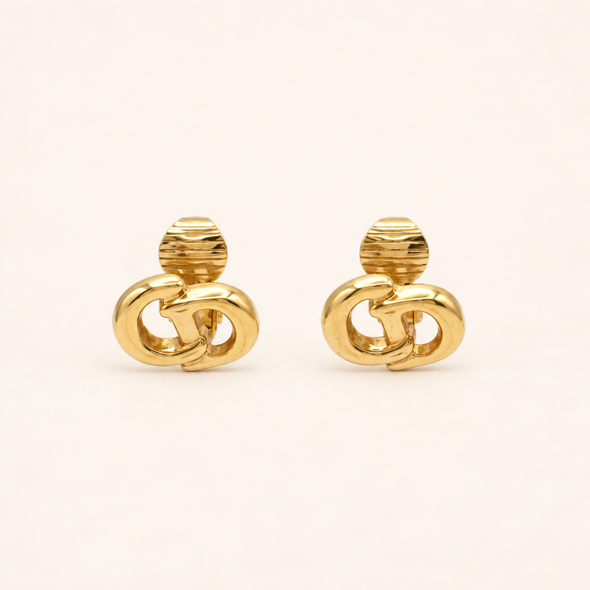 Christian Dior Vintage Mini Interlocking CD Logo Gold-Tone Clip-On Earrings