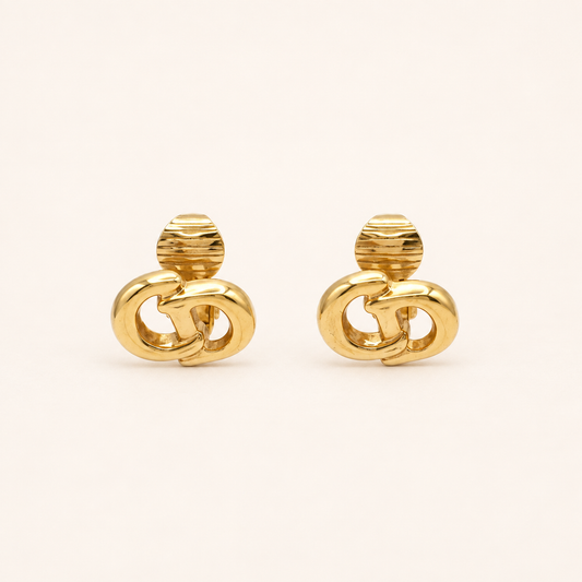 Christian Dior Vintage Mini Interlocking CD Logo Gold-Tone Clip-On Earrings