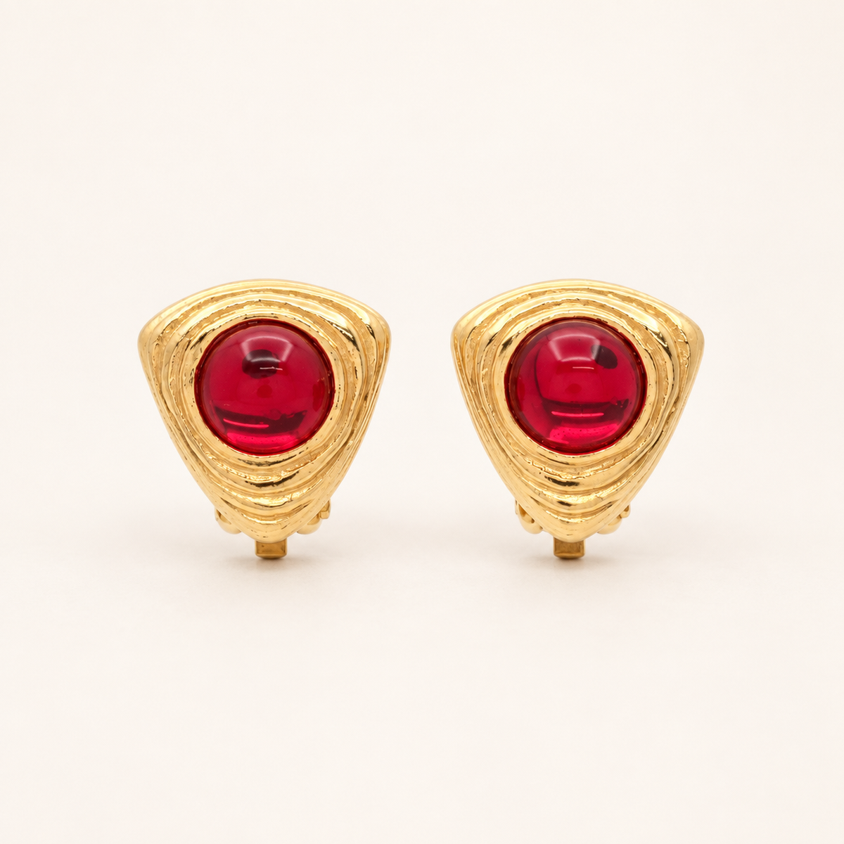 Givenchy Vintage Red Cabochon Gold-Tone Clip-On Earrings