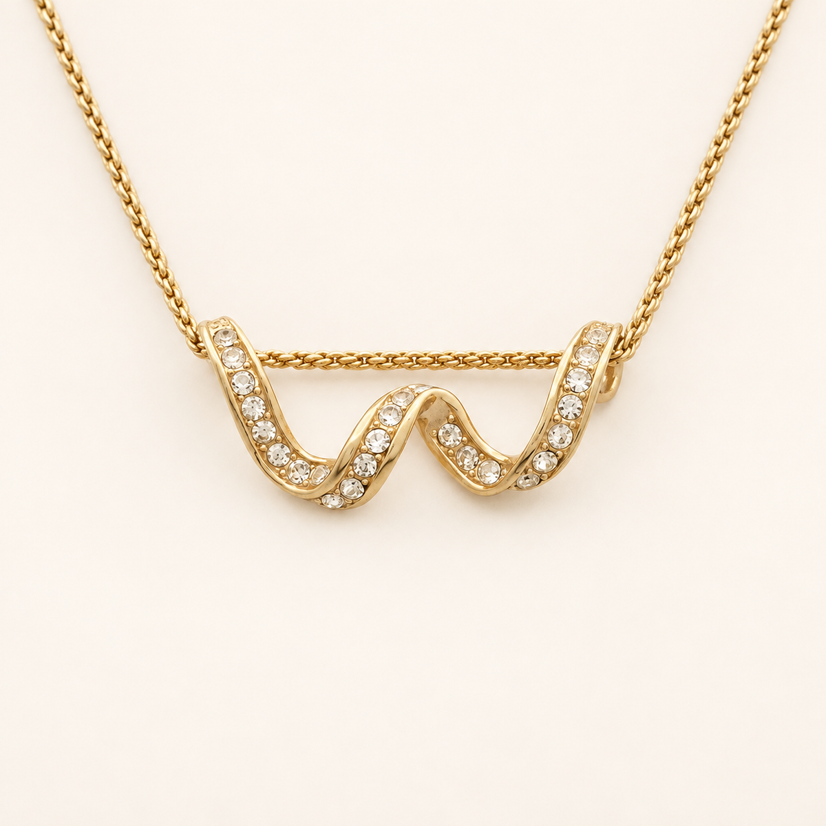 Givenchy Vintage Wave Rhinestone Gold-Tone Pendant Necklace