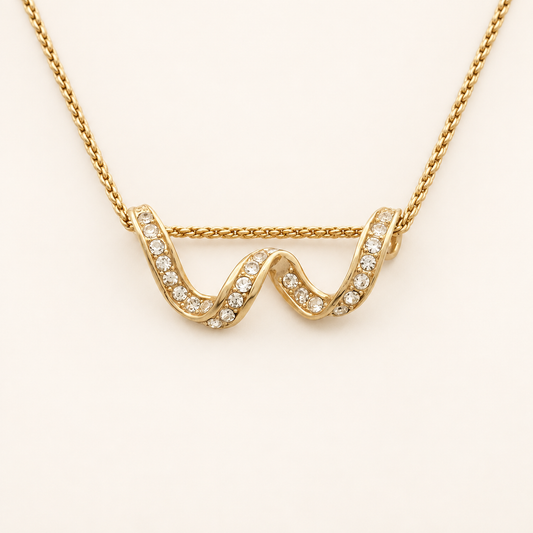 Givenchy Vintage Wave Rhinestone Gold-Tone Pendant Necklace