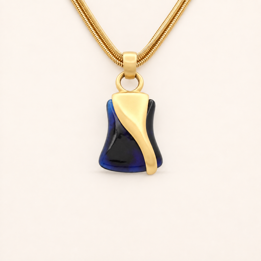 Givenchy Vintage Blue Glass Abstract Gold-Tone Pendant Necklace