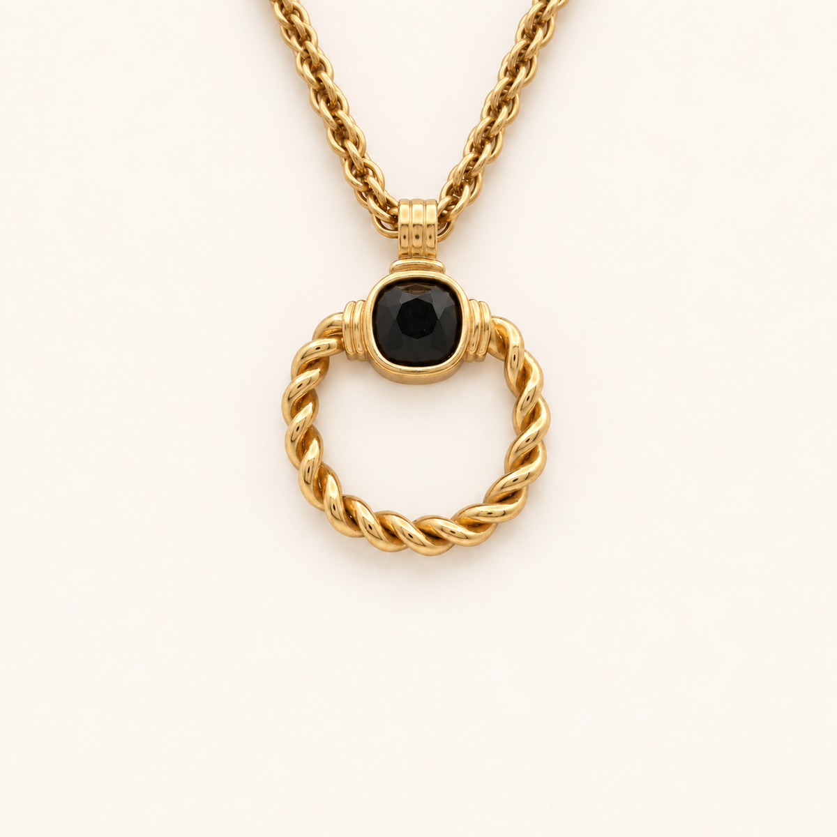 Givenchy Vintage Black Cabochon Ring Gold-Tone Long Necklace, 85cm