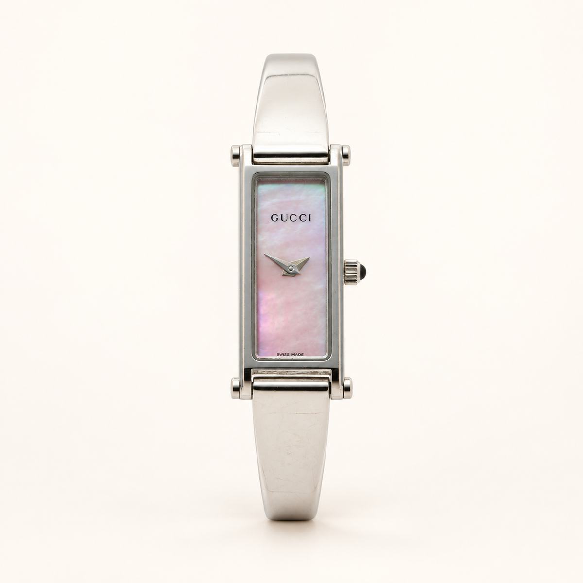 Gucci Vintage 1500L Pink Mother-of-Pearl Silver-Tone Bangle Watch
