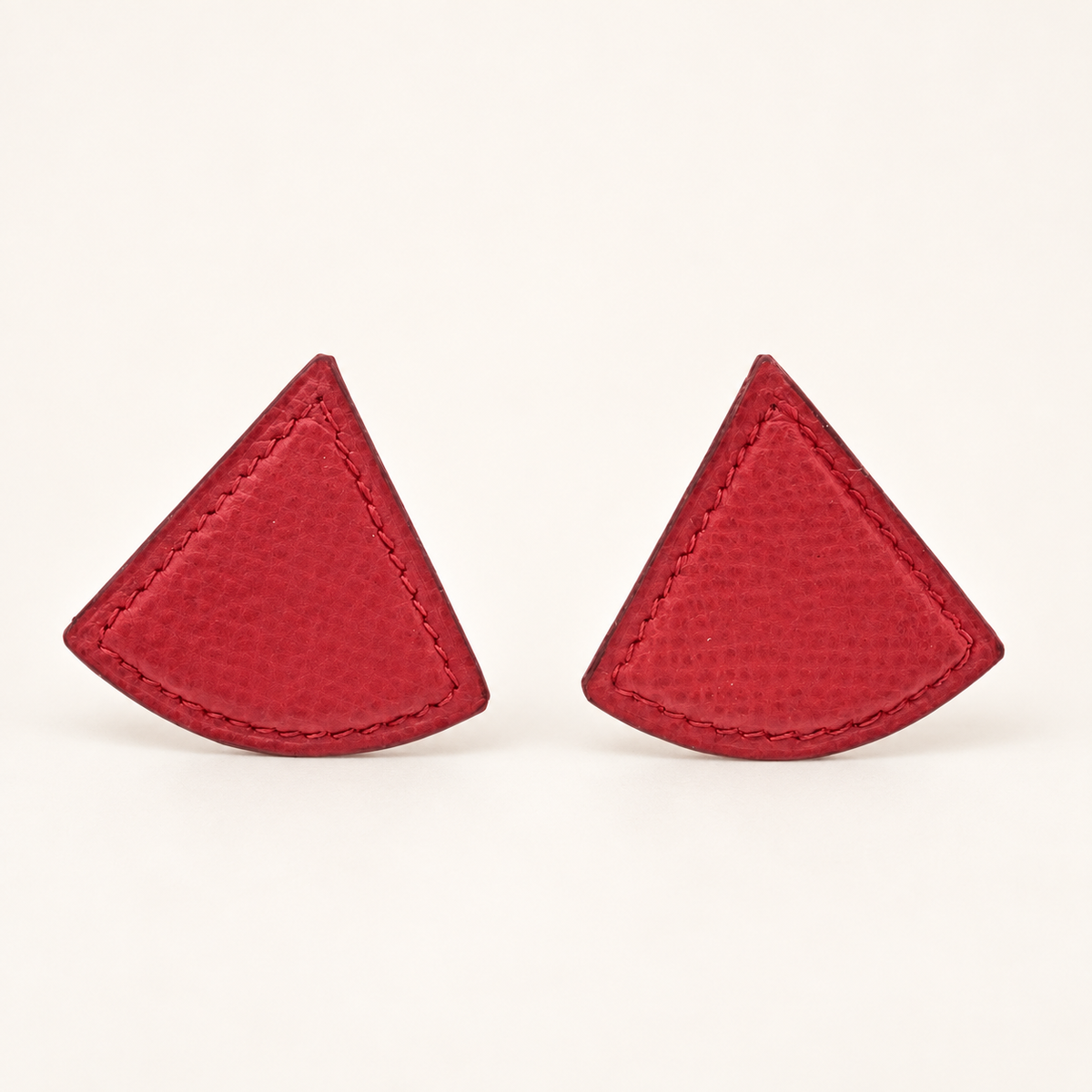 Hermès Vintage Red Leather Triangle Gold-Tone Clip-On Earrings