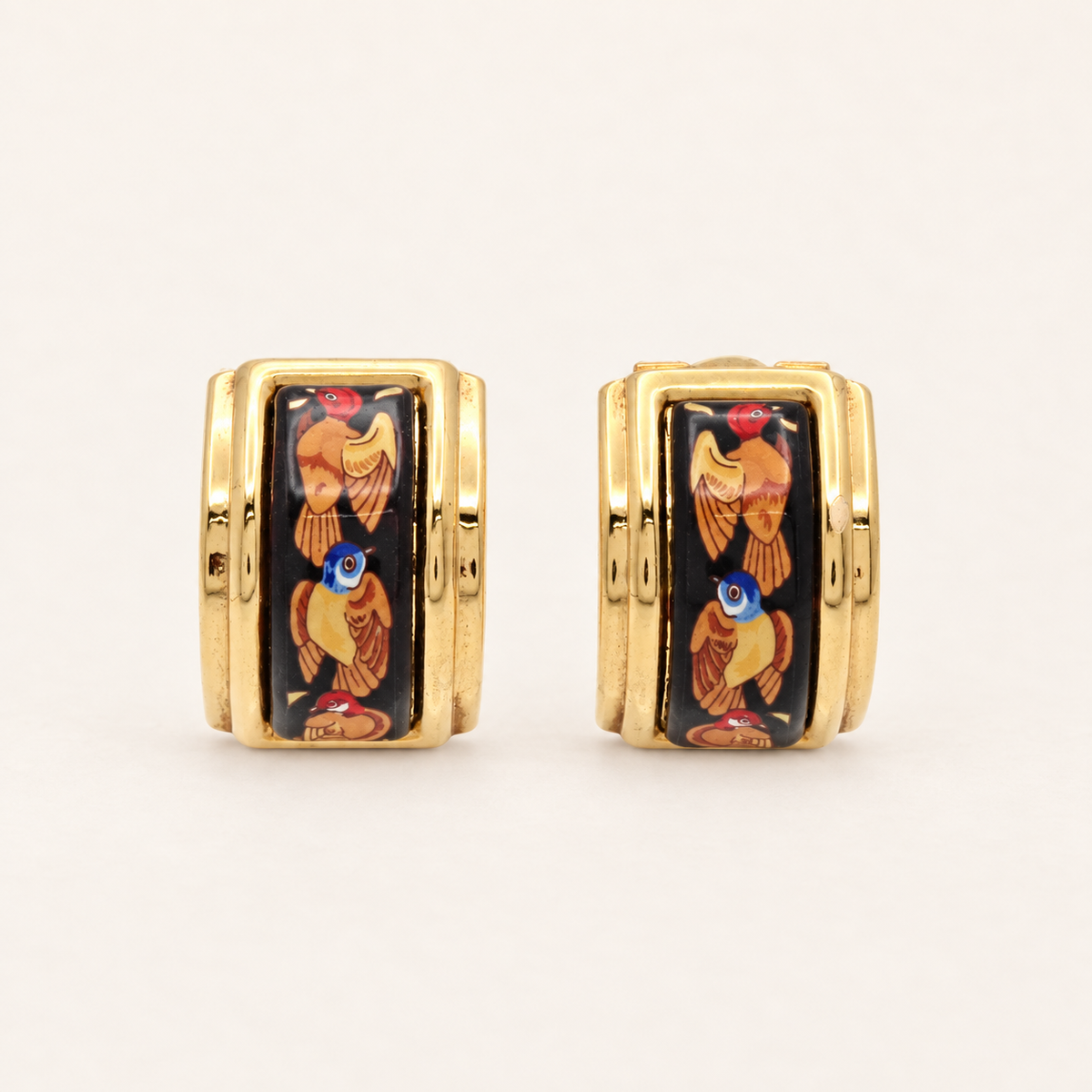 Hermès Vintage Multicolour Enamel Gold-Tone Clip-On Earrings