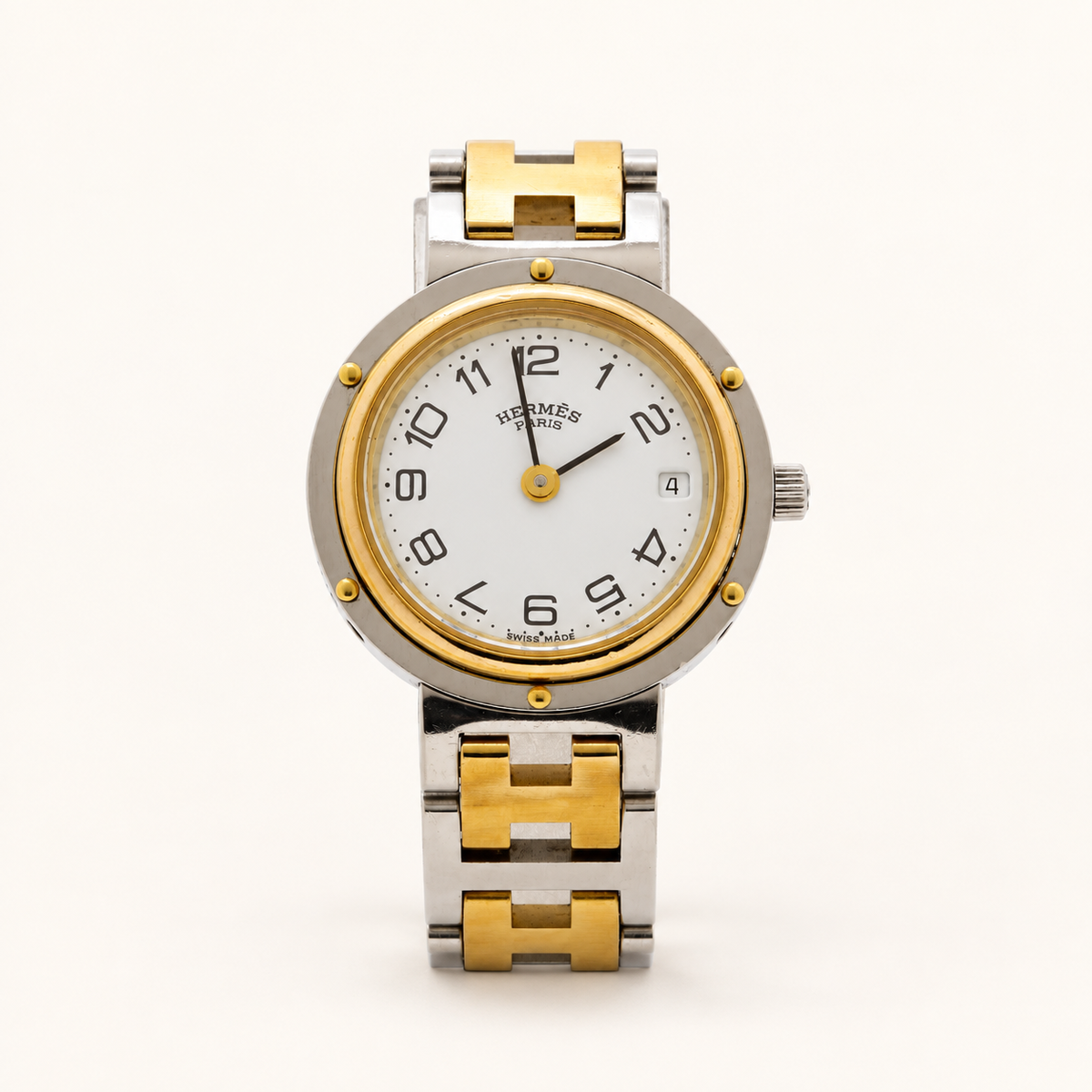 Hermès Vintage Clipper CL4.221 Two-Tone Watch with Box and Manual