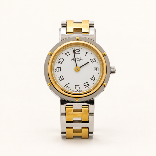 Hermès Vintage Clipper CL4.221 Two-Tone Watch with Box and Manual