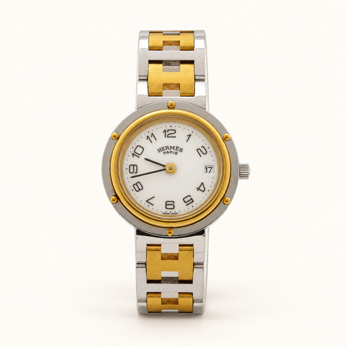Hermès Vintage Clipper Two-Tone Watch with Box