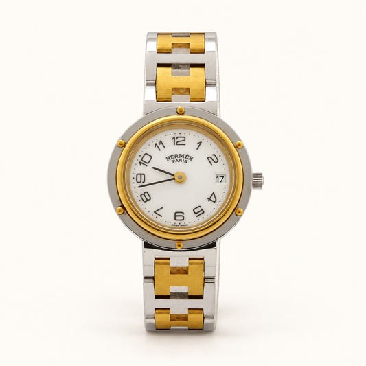Hermès Vintage Clipper Two-Tone Watch with Box