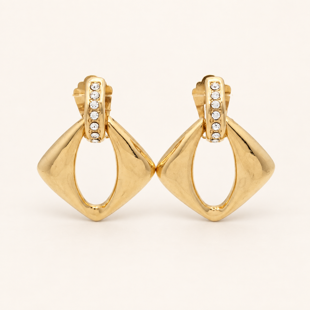 Yves Saint Laurent Vintage Open Drop Rhinestone Gold-Tone Clip-On Earrings