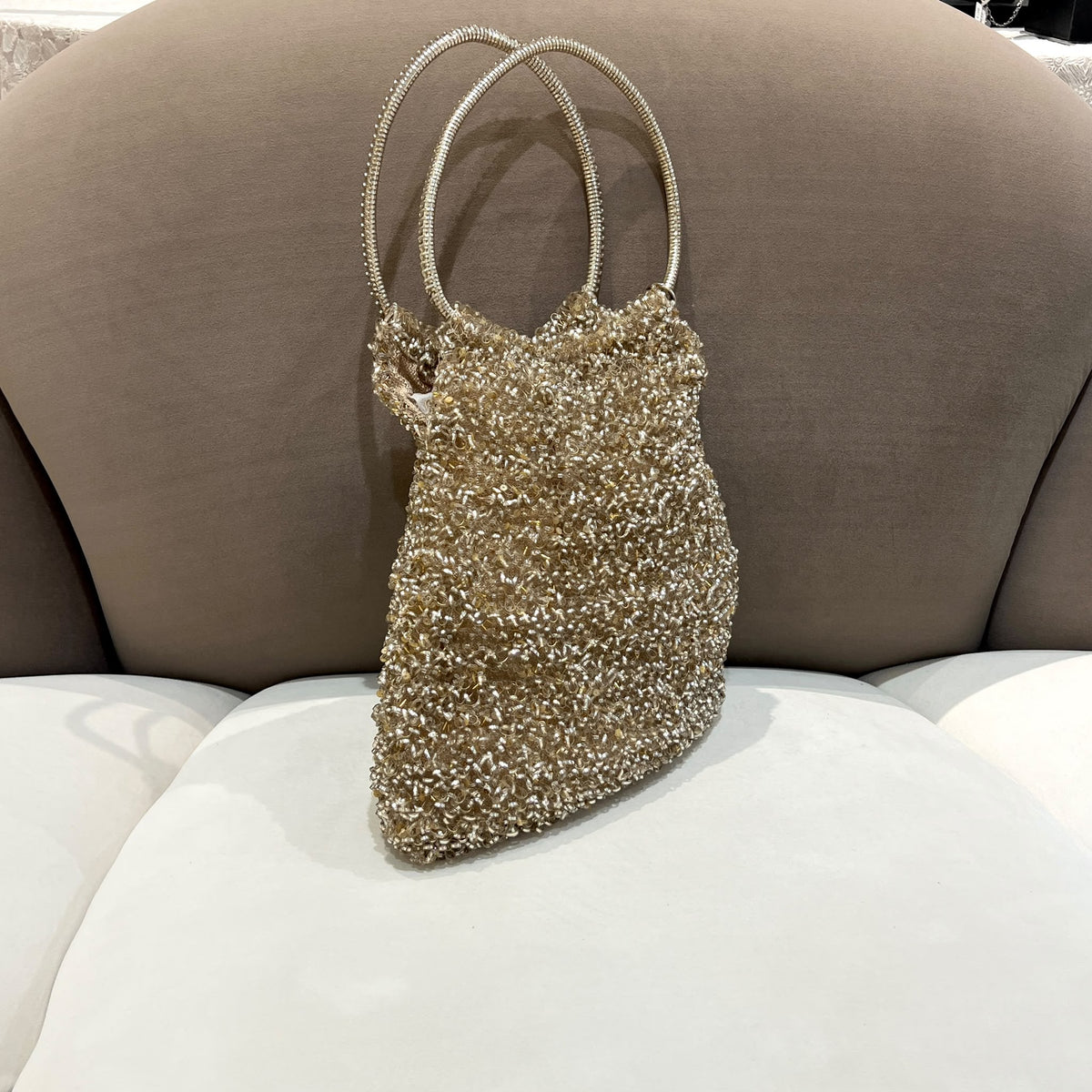 Anteprima Beige & Silver Wire Tote Bag — side angle
