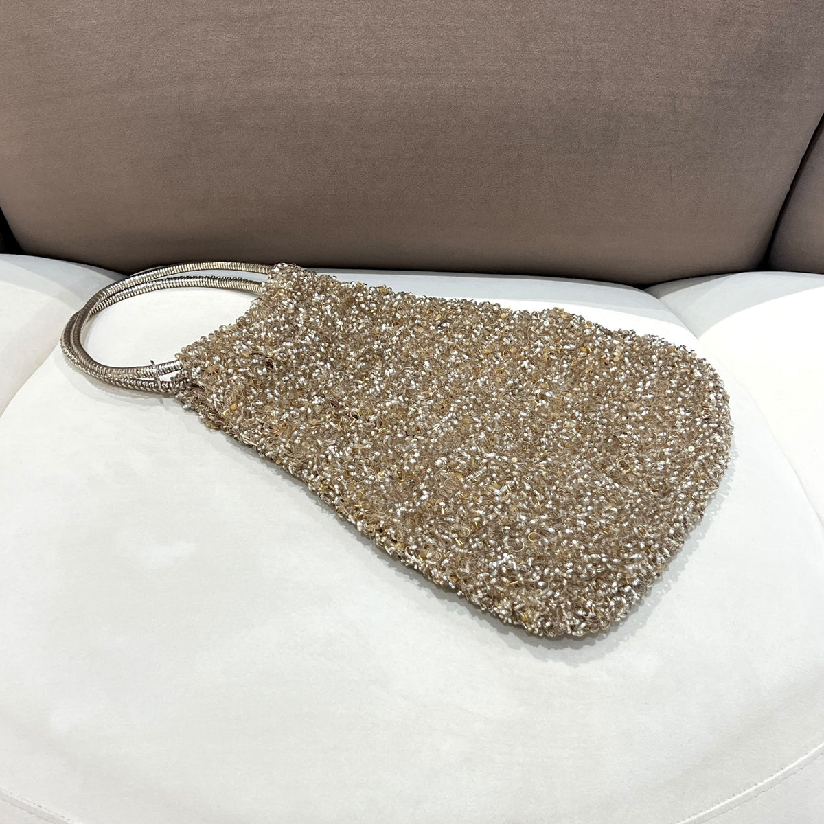 Anteprima Beige & Silver Wire Tote Bag — laid-flat front
