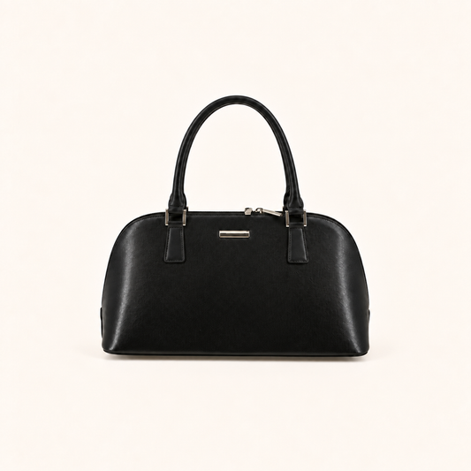 Burberry Black Dome Handbag with Silver-Tone Hardware, front view