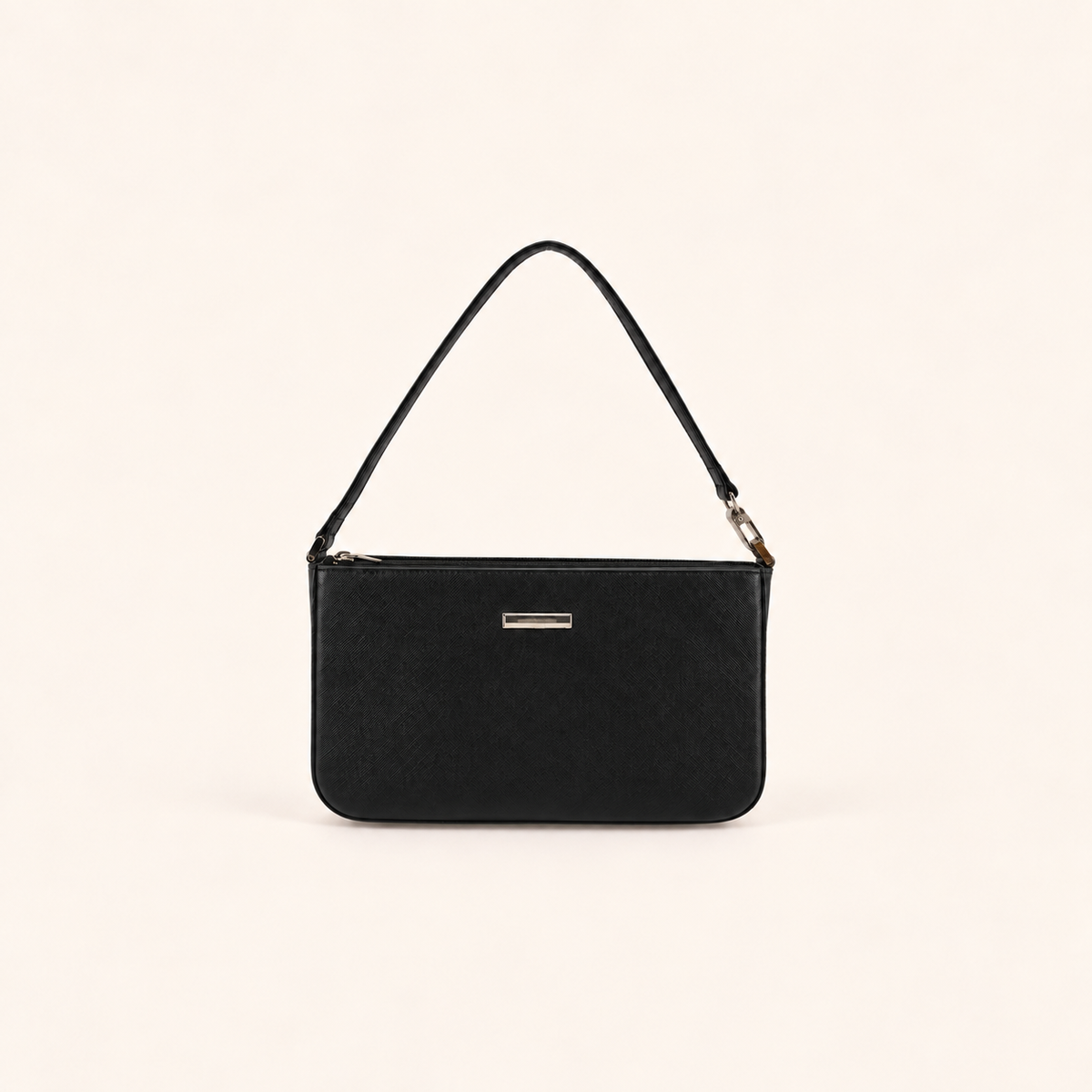 Burberry Black Zip-Top Shoulder Bag with Logo Plaque, front view