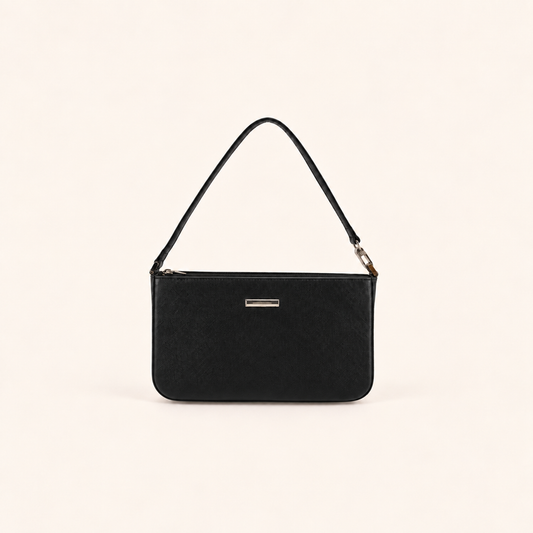 Burberry Black Zip-Top Shoulder Bag with Logo Plaque, front view