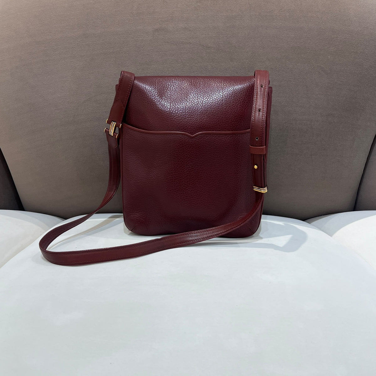 Cartier Burgundy Flap Backpack with Tassel Detail — back