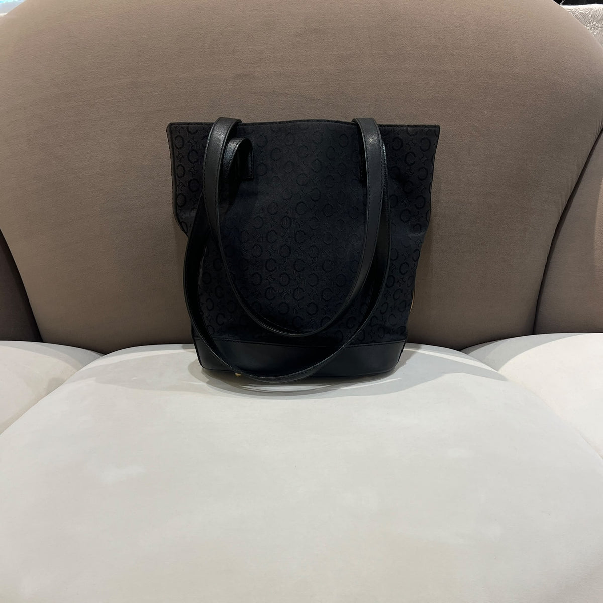 Celine Black C Macadam Canvas and Leather Tote Bag — front