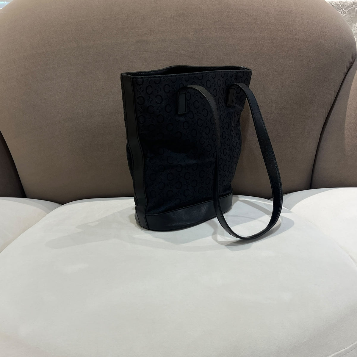 Celine Black C Macadam Canvas and Leather Tote Bag — opposite side angle