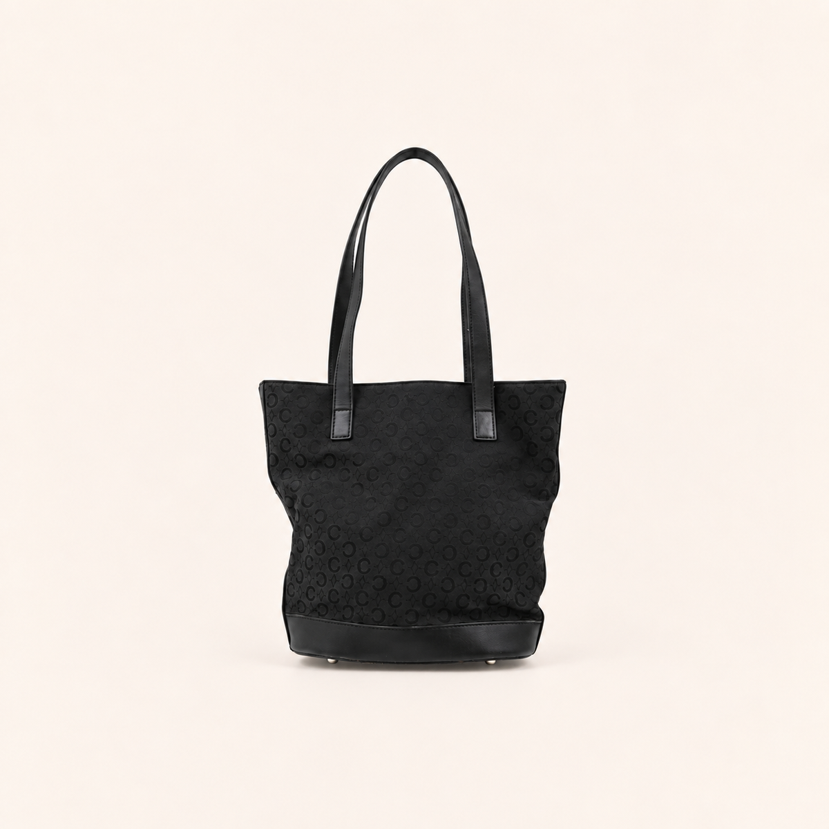 Celine Black C Macadam Canvas and Leather Tote Bag, front view