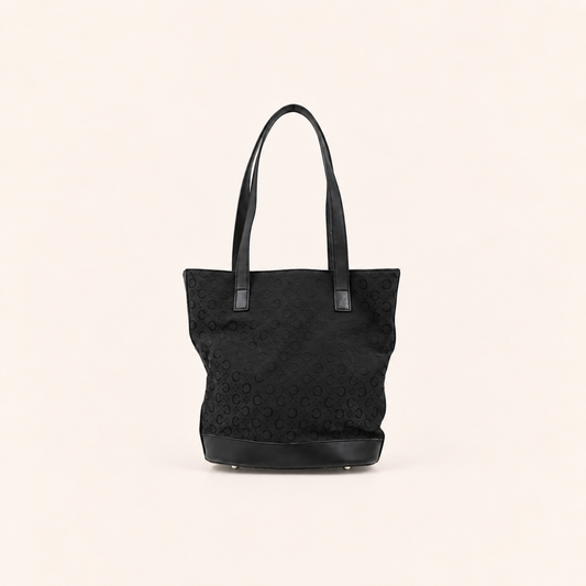 Celine Black C Macadam Canvas and Leather Tote Bag, front view