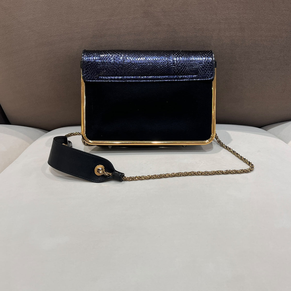 Chloe Sally Dark Purple Python and Black Shoulder Bag — back