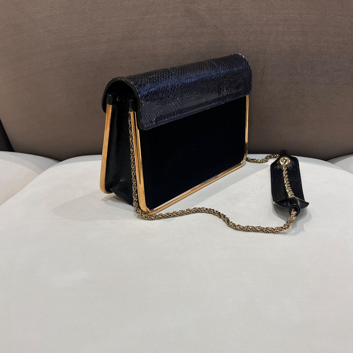 Chloe Sally Dark Purple Python and Black Shoulder Bag — opposite side angle