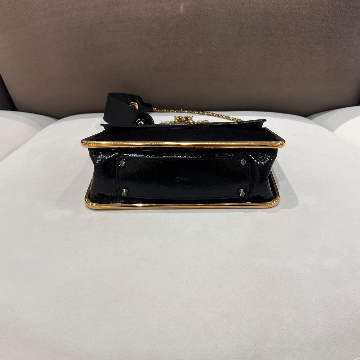 Chloe Sally Dark Purple Python and Black Shoulder Bag — base
