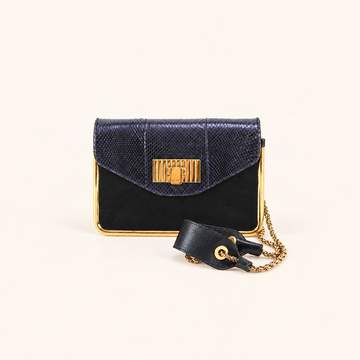 Chloe Sally Dark Purple Python and Black Shoulder Bag, front view