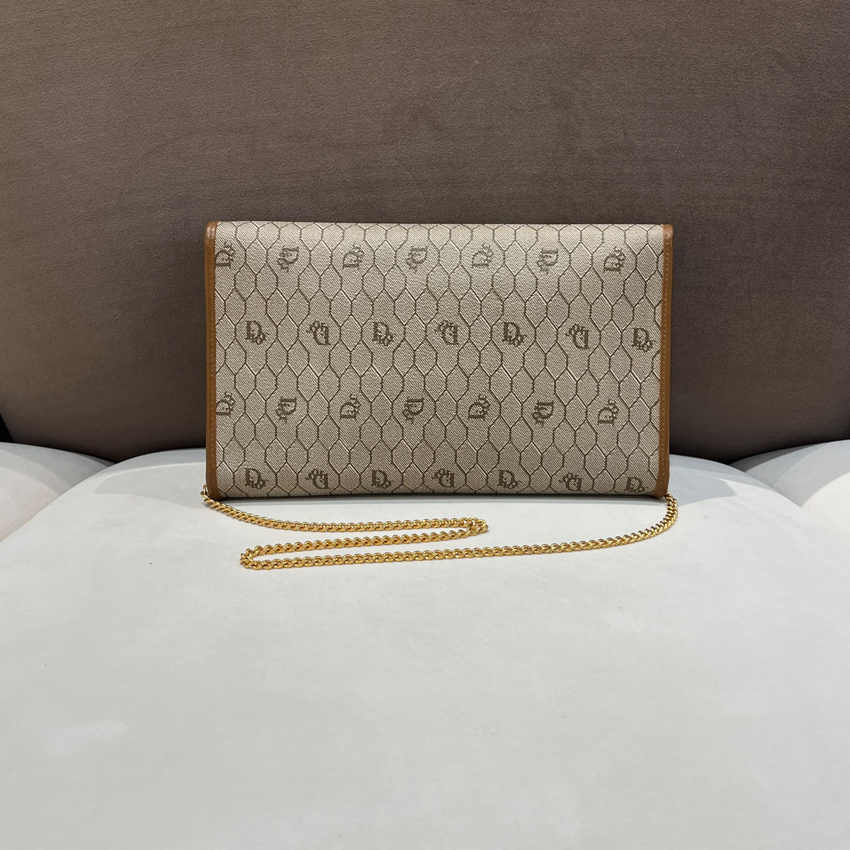 Christian Dior Beige Honeycomb Chain Shoulder Bag — back