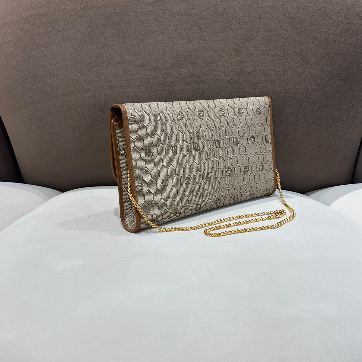 Christian Dior Beige Honeycomb Chain Shoulder Bag — opposite side angle