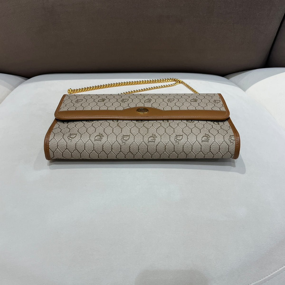 Christian Dior Beige Honeycomb Chain Shoulder Bag — base