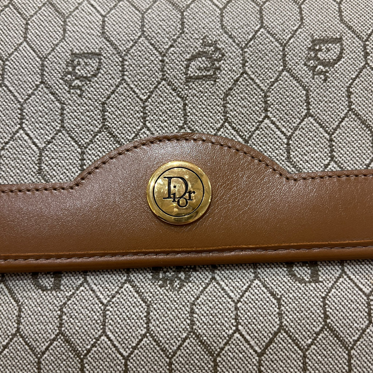 Christian Dior Beige Honeycomb Chain Shoulder Bag — monogram and clasp detail