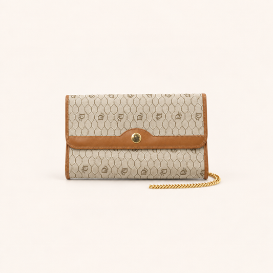 Christian Dior Beige Honeycomb Chain Shoulder Bag, front view
