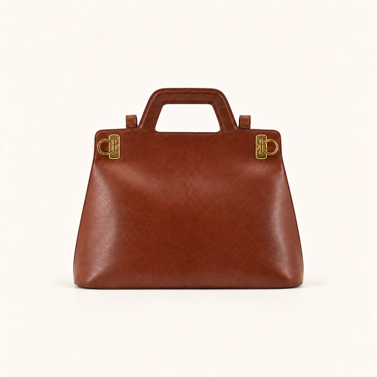 Ferragamo Brown Gancini Leather Top Handle Bag, front view